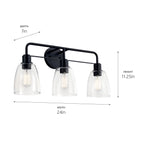 KICHLER 55102BK Meller 24" 3 Light Vanity Light With Clear Glass Black