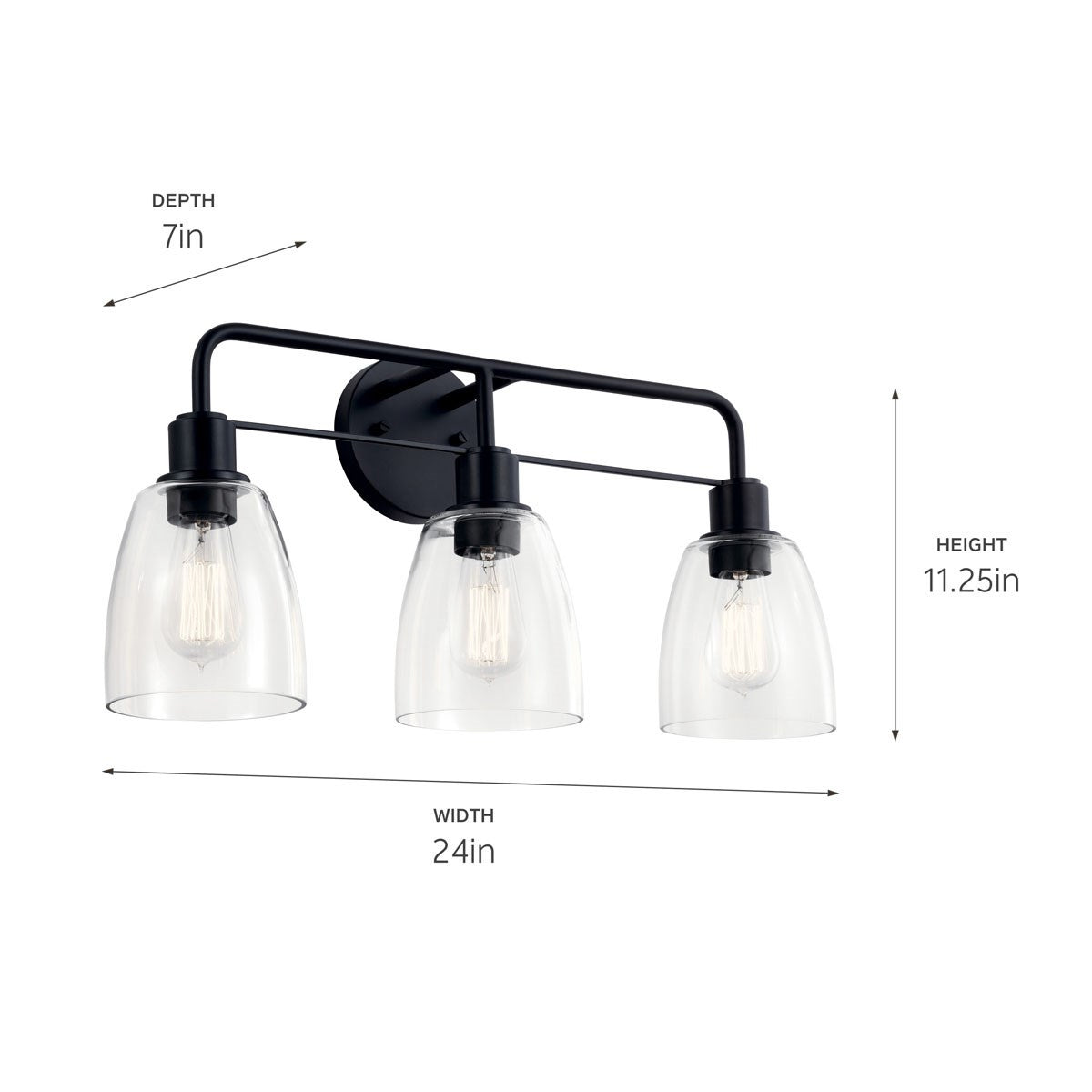 KICHLER 55102BK Meller 24" 3 Light Vanity Light With Clear Glass Black