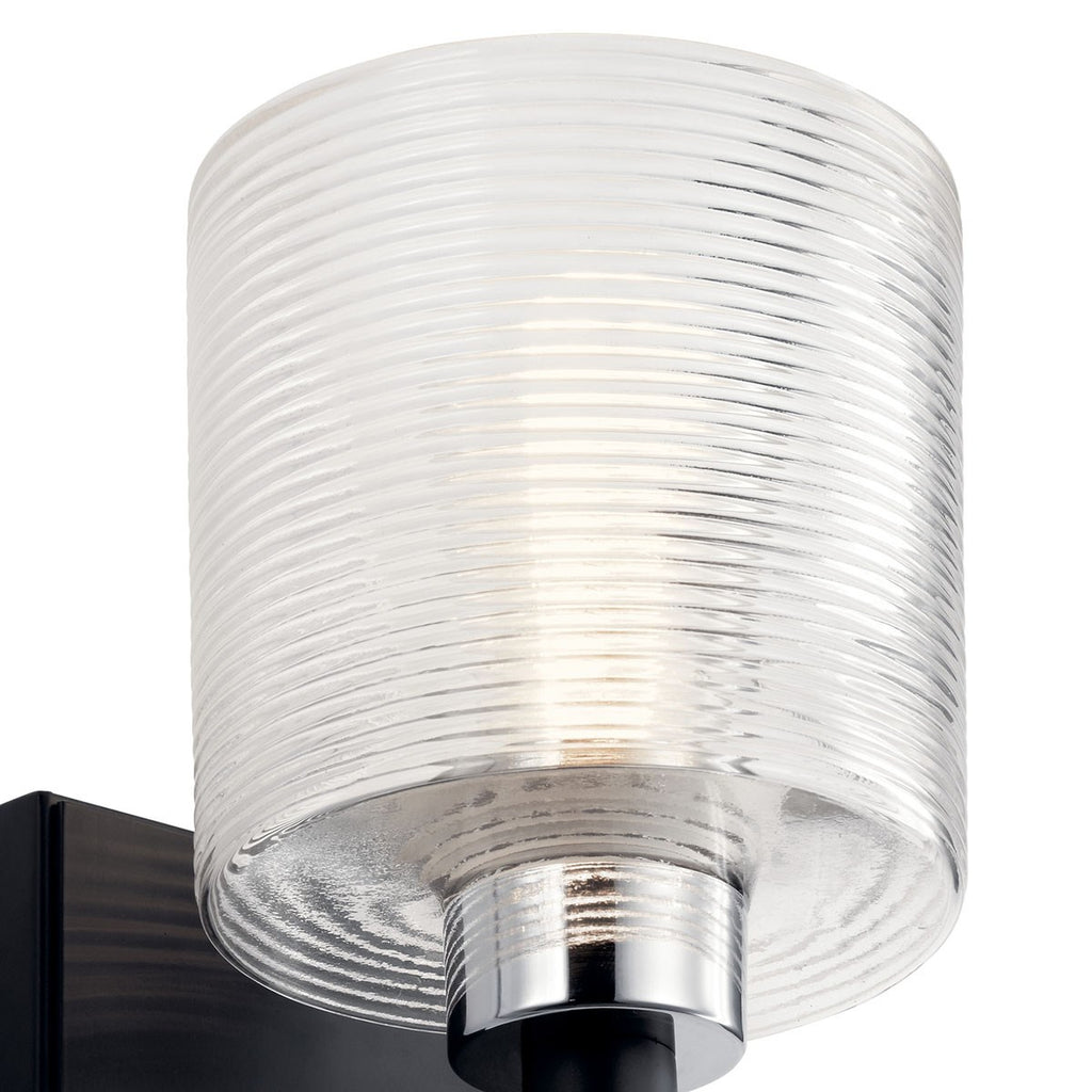 KICHLER 55105BK Harvan 9.25" 1 Light Wall Sconce with Clear Ribbed Glass Black
