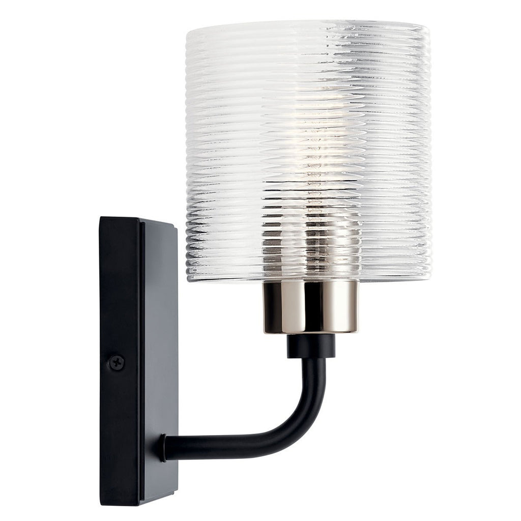 KICHLER 55105BK Harvan 9.25" 1 Light Wall Sconce with Clear Ribbed Glass Black