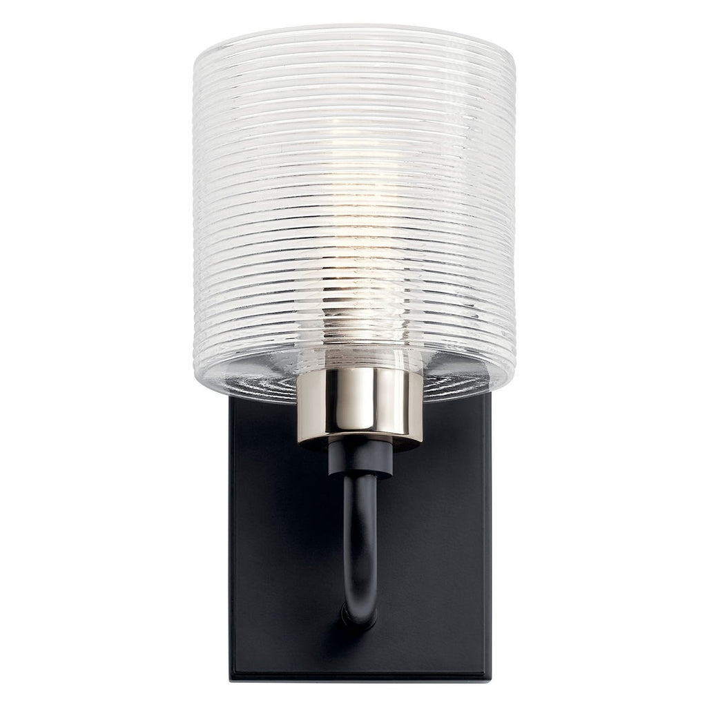 KICHLER 55105BK Harvan 9.25" 1 Light Wall Sconce with Clear Ribbed Glass Black