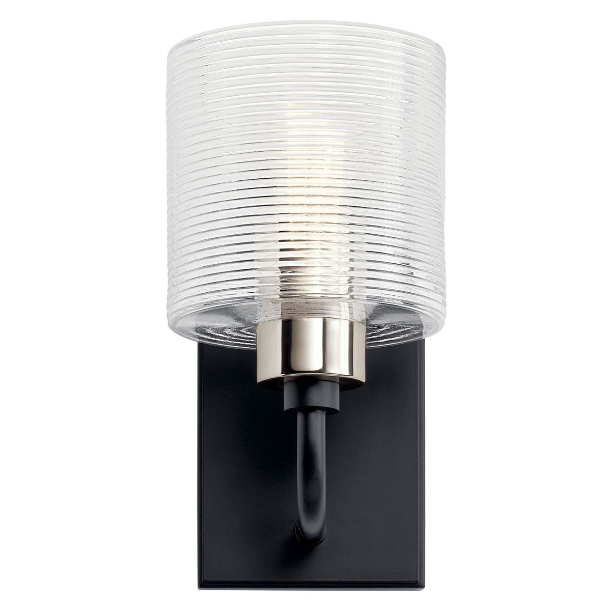 KICHLER 55105BK Harvan 9.25" 1 Light Wall Sconce with Clear Ribbed Glass Black