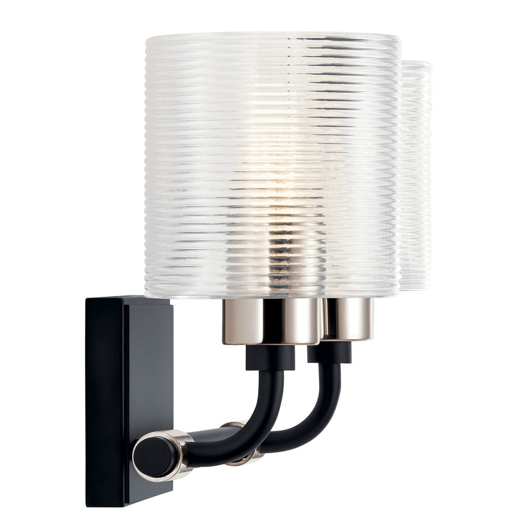KICHLER 55106BK Harvan 15" 2 Light Vanity Light with Clear Ribbed Glass Black