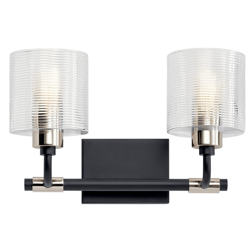 KICHLER 55106BK Harvan 15" 2 Light Vanity Light with Clear Ribbed Glass Black