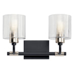 KICHLER 55106BK Harvan 15" 2 Light Vanity Light with Clear Ribbed Glass Black