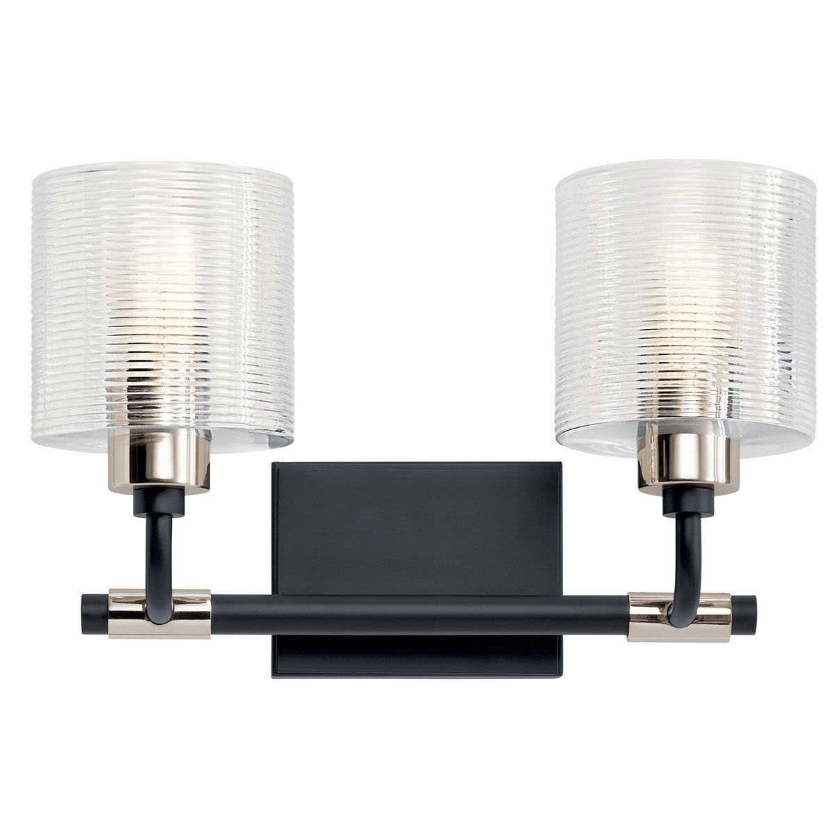 KICHLER 55106BK Harvan 15" 2 Light Vanity Light with Clear Ribbed Glass Black