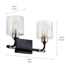 KICHLER 55106BK Harvan 15" 2 Light Vanity Light with Clear Ribbed Glass Black