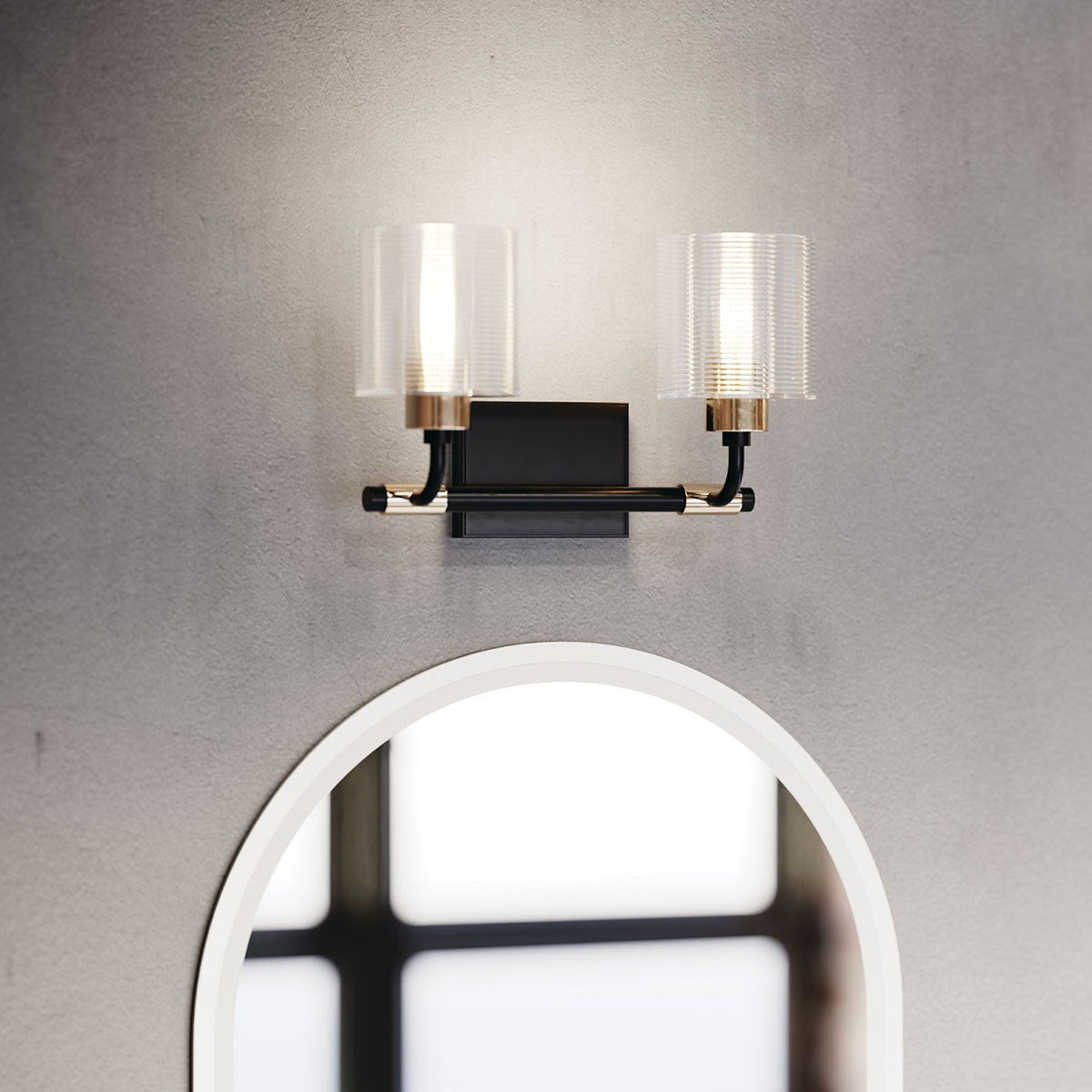 KICHLER 55106BK Harvan 15" 2 Light Vanity Light with Clear Ribbed Glass Black
