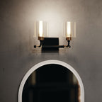 KICHLER 55106BK Harvan 15" 2 Light Vanity Light with Clear Ribbed Glass Black