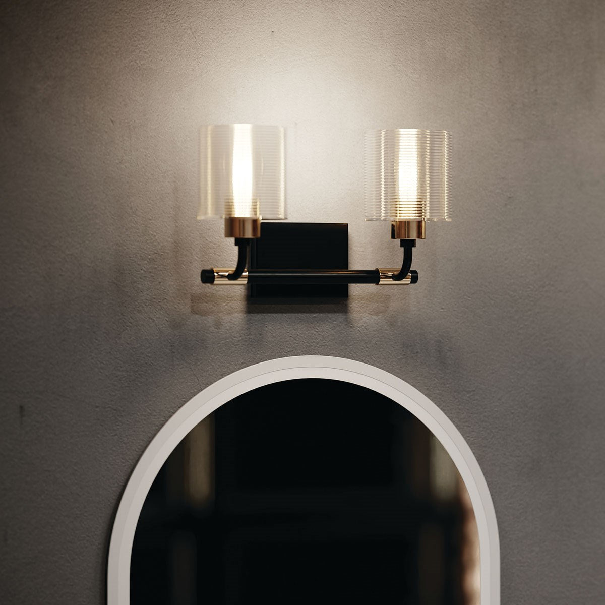 KICHLER 55106BK Harvan 15" 2 Light Vanity Light with Clear Ribbed Glass Black