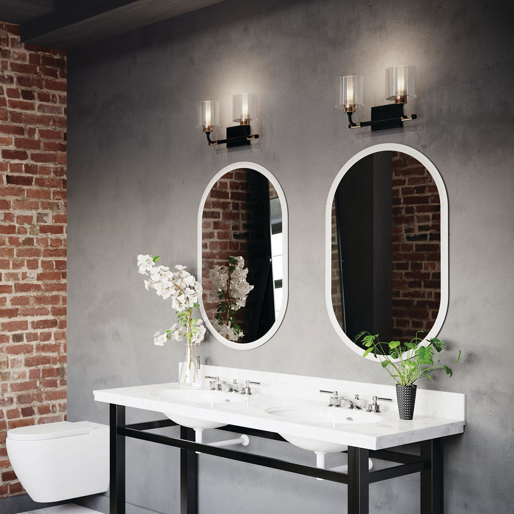 KICHLER 55106BK Harvan 15" 2 Light Vanity Light with Clear Ribbed Glass Black