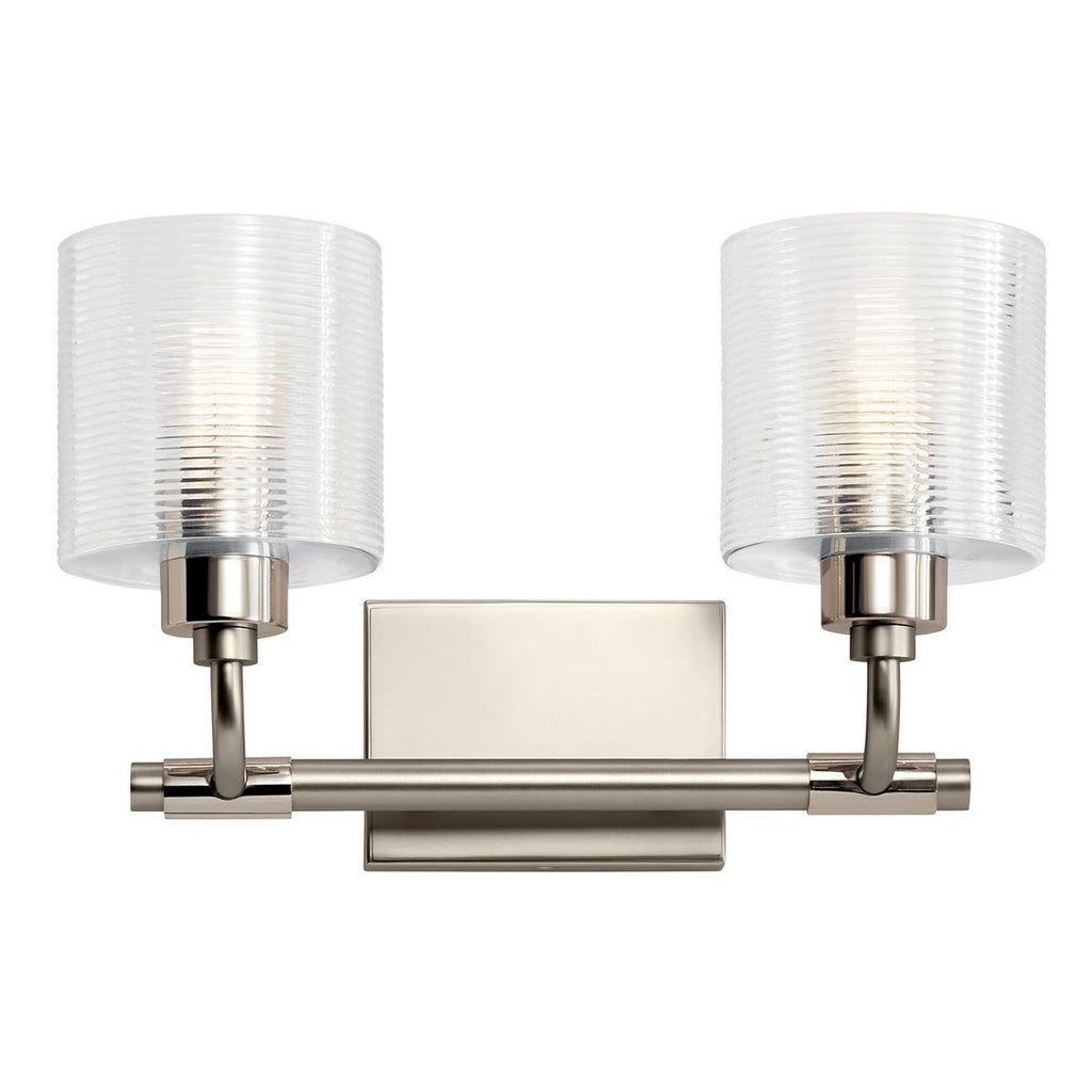 KICHLER 55106SN Harvan 15" 2 Light Vanity Light with Clear Ribbed Glass Satin Nickel