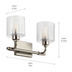 KICHLER 55106SN Harvan 15" 2 Light Vanity Light with Clear Ribbed Glass Satin Nickel
