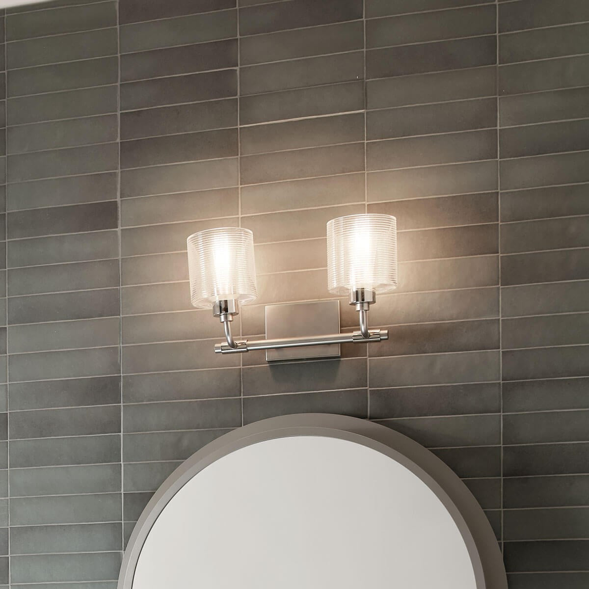 KICHLER 55106SN Harvan 15" 2 Light Vanity Light with Clear Ribbed Glass Satin Nickel