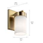 KICHLER 55110BNB Ciona 9" 1 Light Wall Sconce With Round Ribbed Glass Brushed Natural Brass