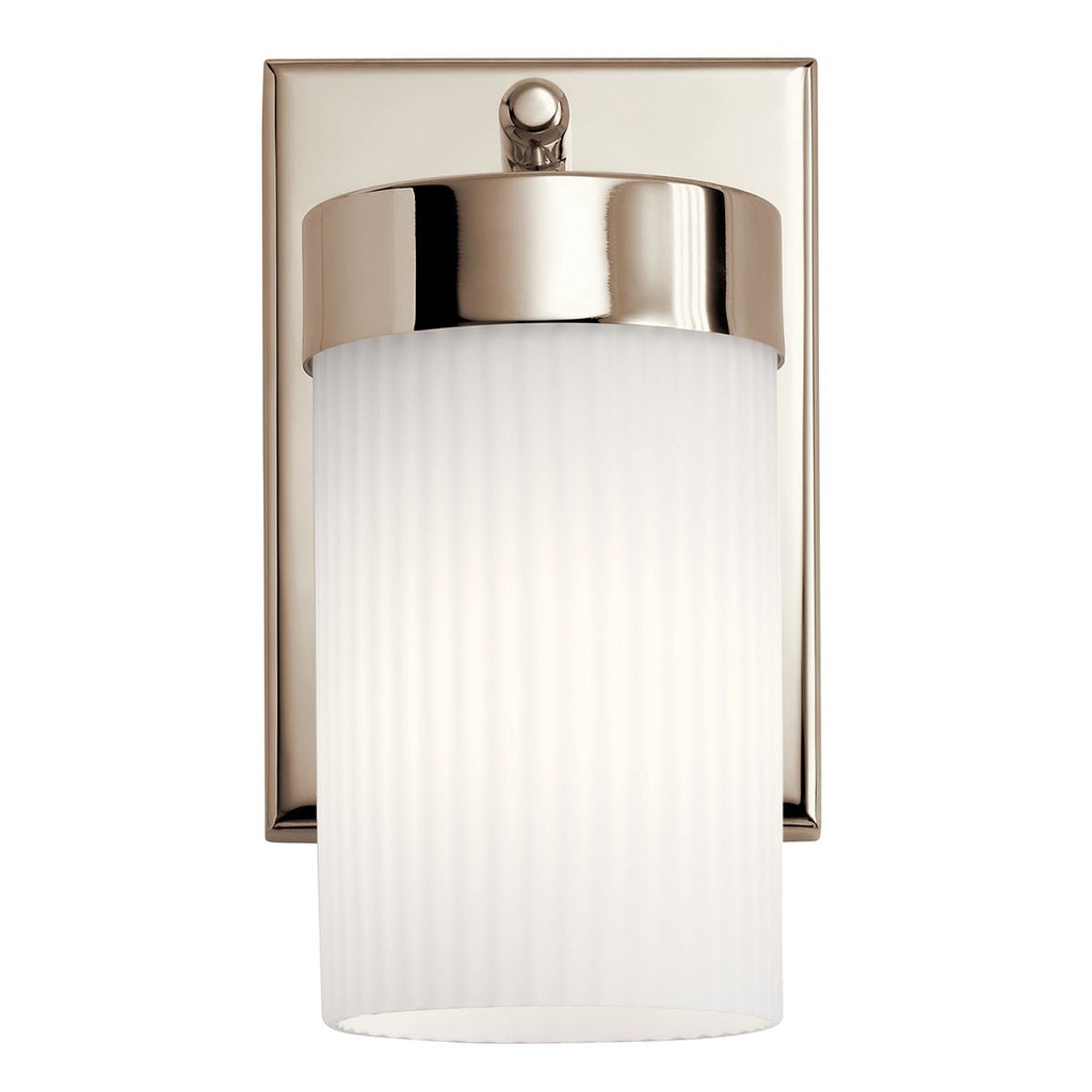 KICHLER 55110PN Ciona 9" 1 Light Wall Sconce With Round Ribbed Glass Polished Nickel