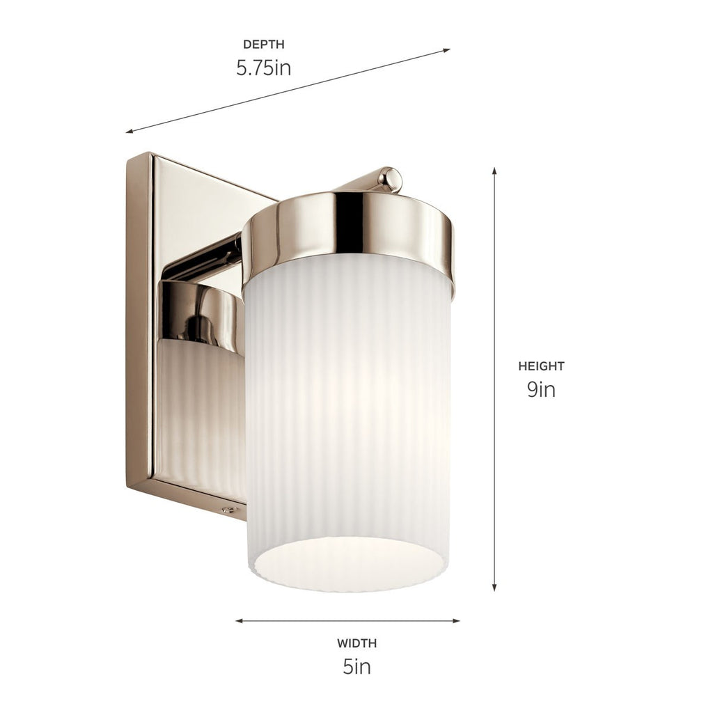 KICHLER 55110PN Ciona 9" 1 Light Wall Sconce With Round Ribbed Glass Polished Nickel