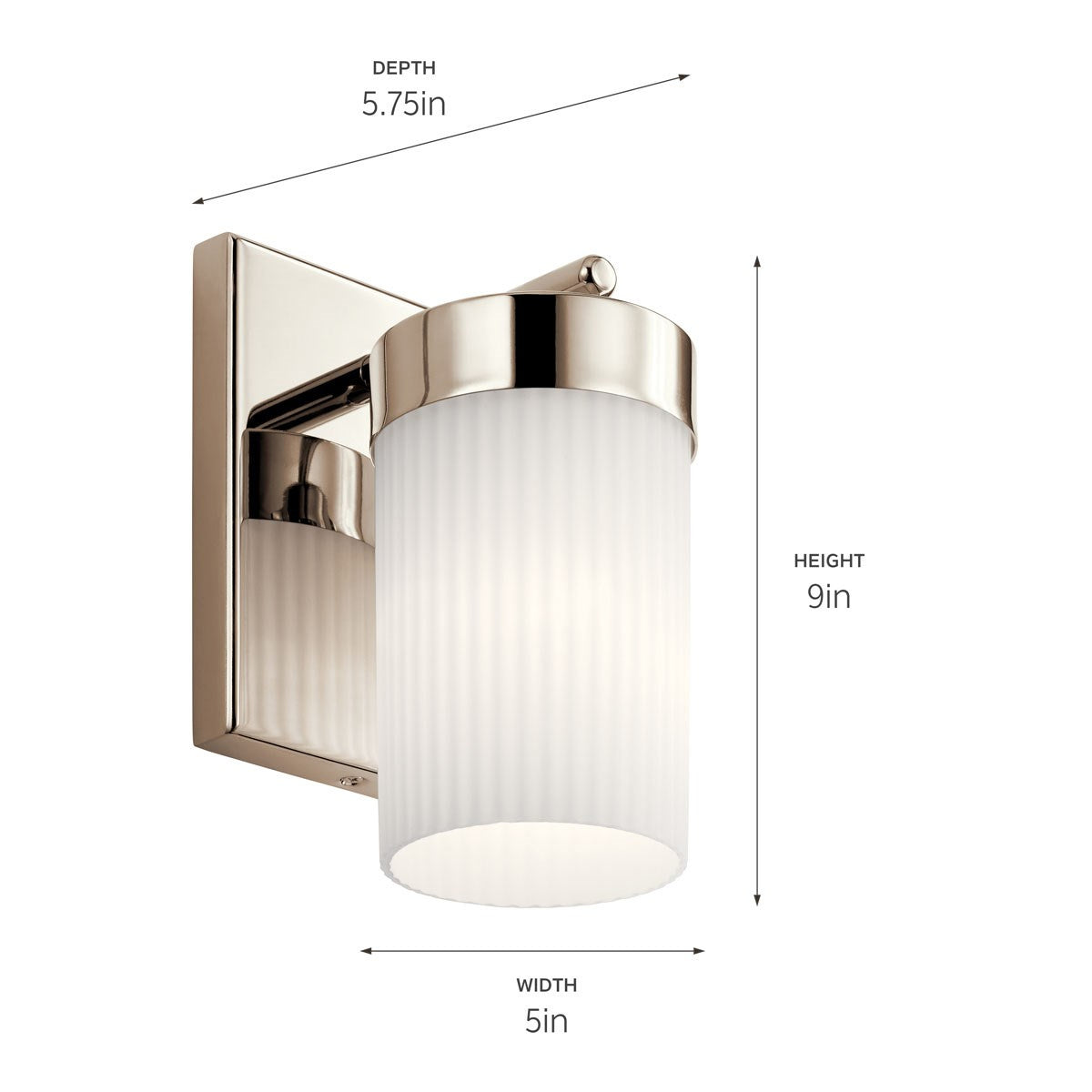 KICHLER 55110PN Ciona 9" 1 Light Wall Sconce With Round Ribbed Glass Polished Nickel