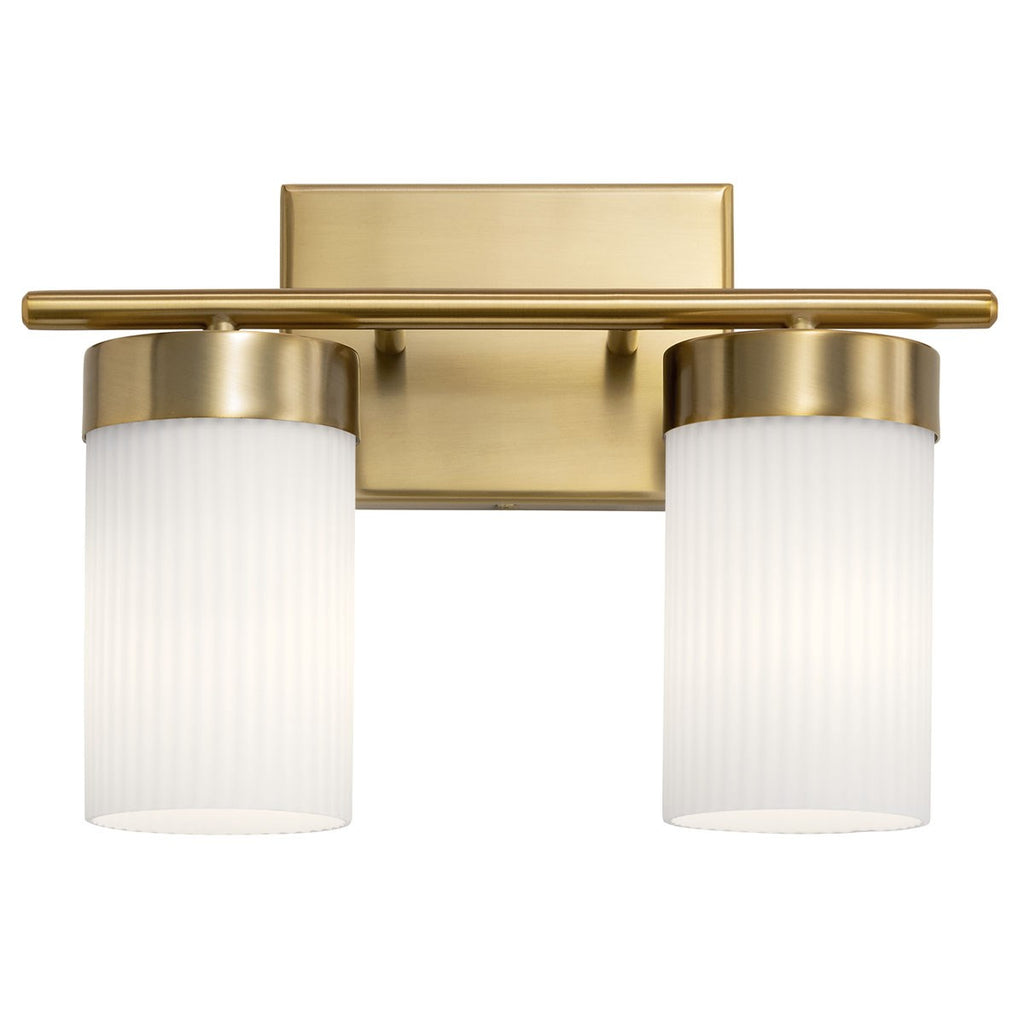 KICHLER 55111BNB Ciona 14.5" 2 Light Vanity Lighte With Round Ribbed Glass Brushed Natural Brass