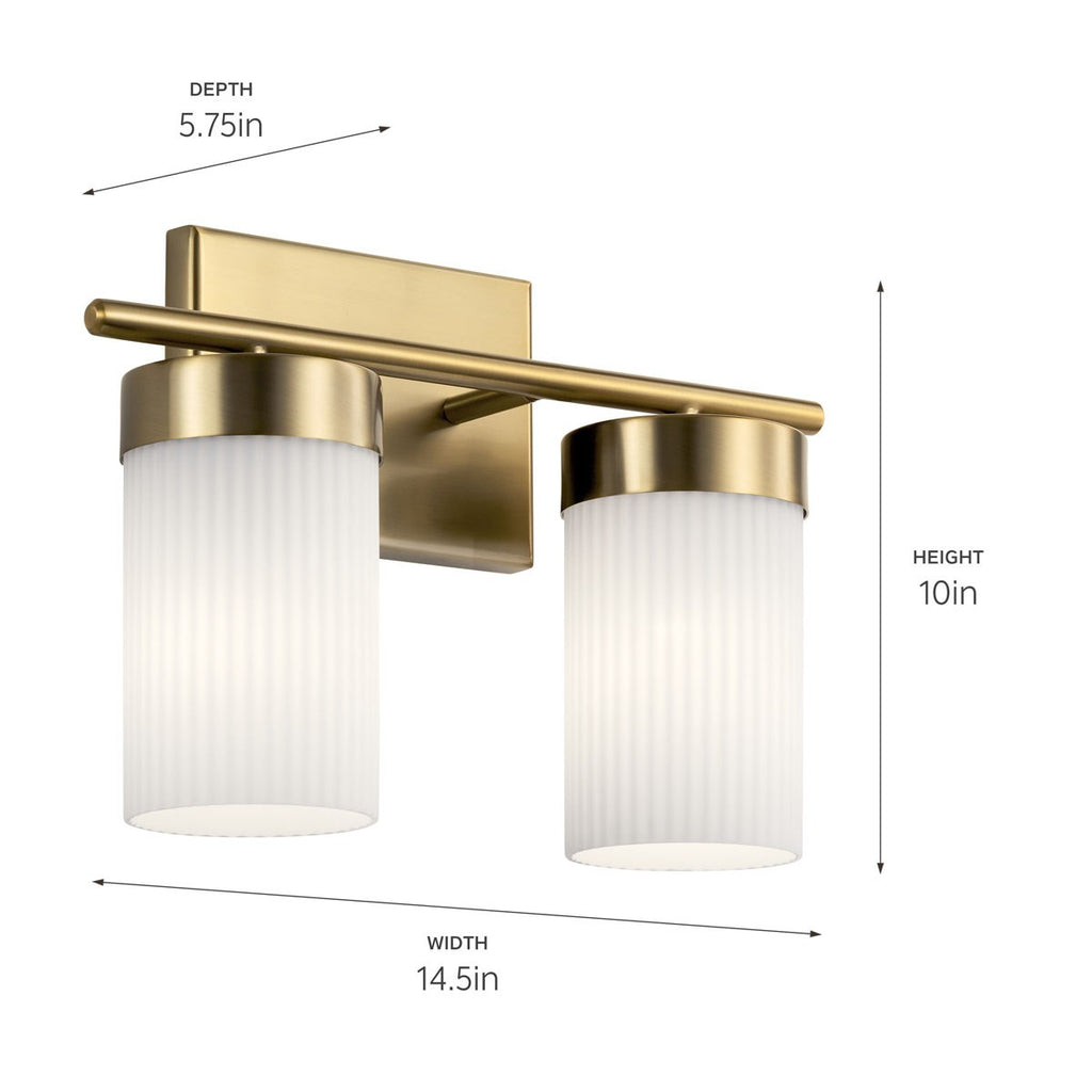 KICHLER 55111BNB Ciona 14.5" 2 Light Vanity Lighte With Round Ribbed Glass Brushed Natural Brass