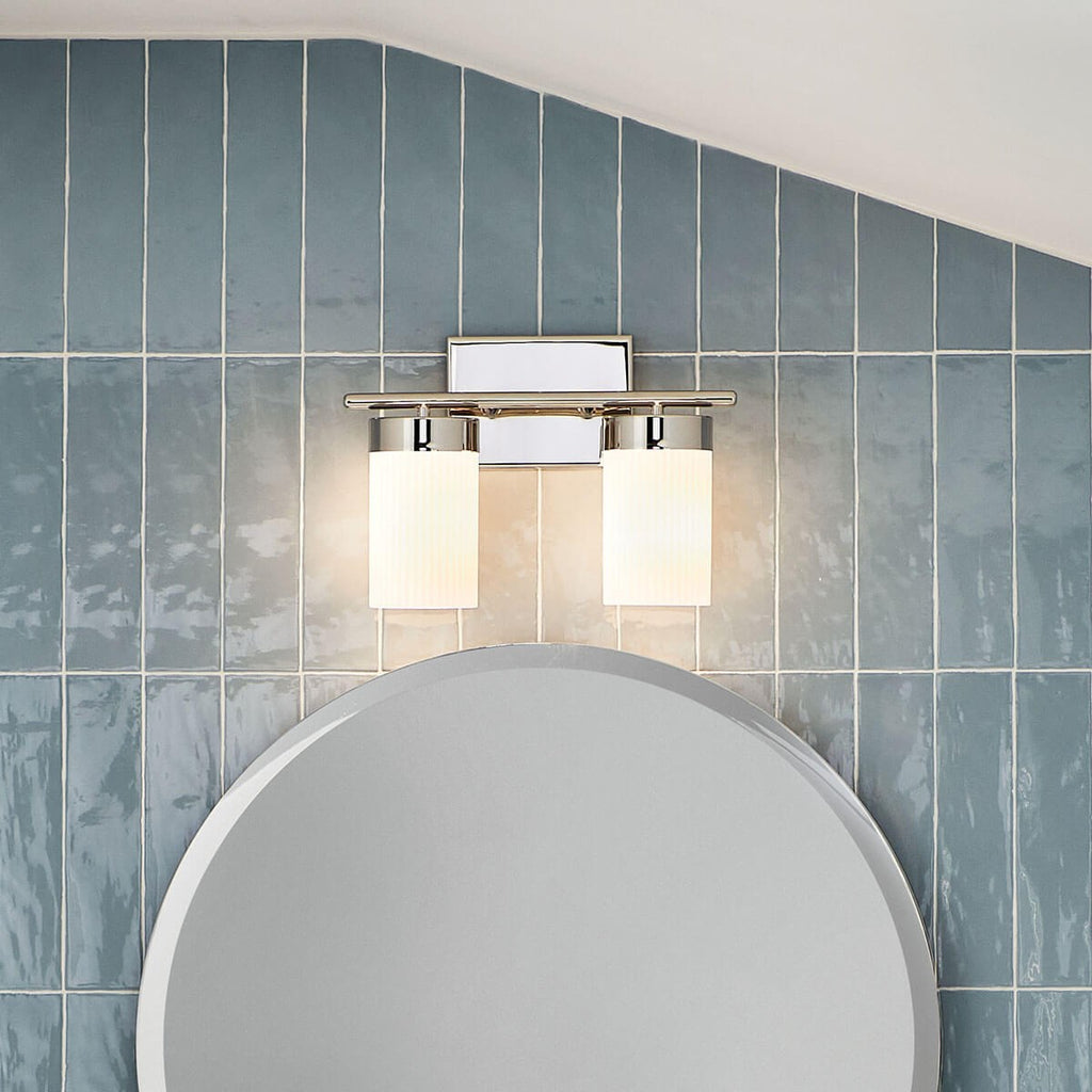 KICHLER 55111PN Ciona 14.5" 2 Light Vanity Light With Round Ribbed Glass Polished Nickel
