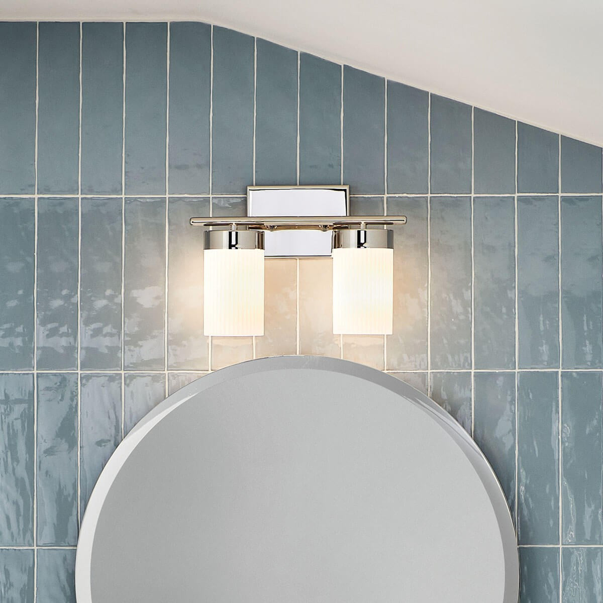 KICHLER 55111PN Ciona 14.5" 2 Light Vanity Light With Round Ribbed Glass Polished Nickel