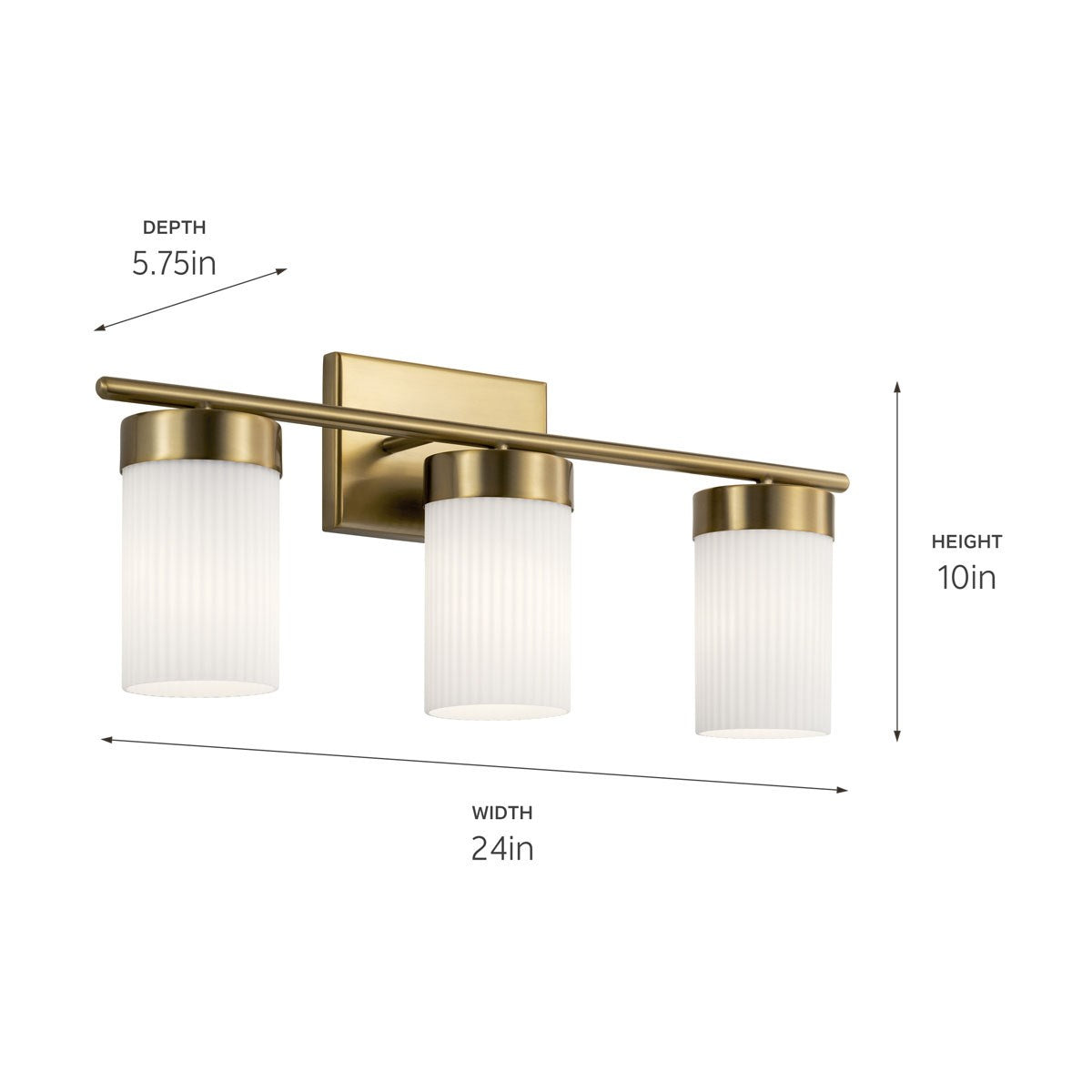 KICHLER 55112BNB Ciona 24" 3 Light Vanity Lighte With Round Ribbed Glass Brushed Natural Brass