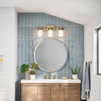 KICHLER 55112BNB Ciona 24" 3 Light Vanity Lighte With Round Ribbed Glass Brushed Natural Brass