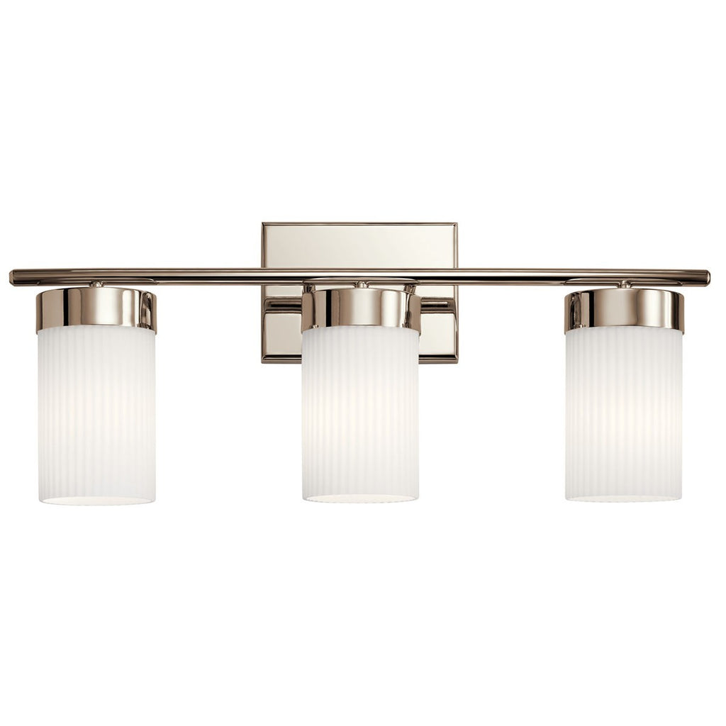 KICHLER 55112PN Ciona 24" 3 Light Vanity Light With Round Ribbed Glass Polished Nickel