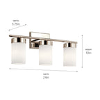KICHLER 55112PN Ciona 24" 3 Light Vanity Light With Round Ribbed Glass Polished Nickel