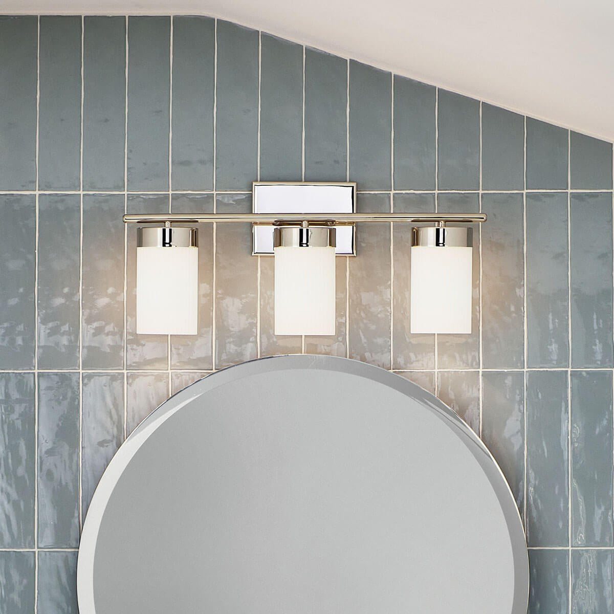 KICHLER 55112PN Ciona 24" 3 Light Vanity Light With Round Ribbed Glass Polished Nickel