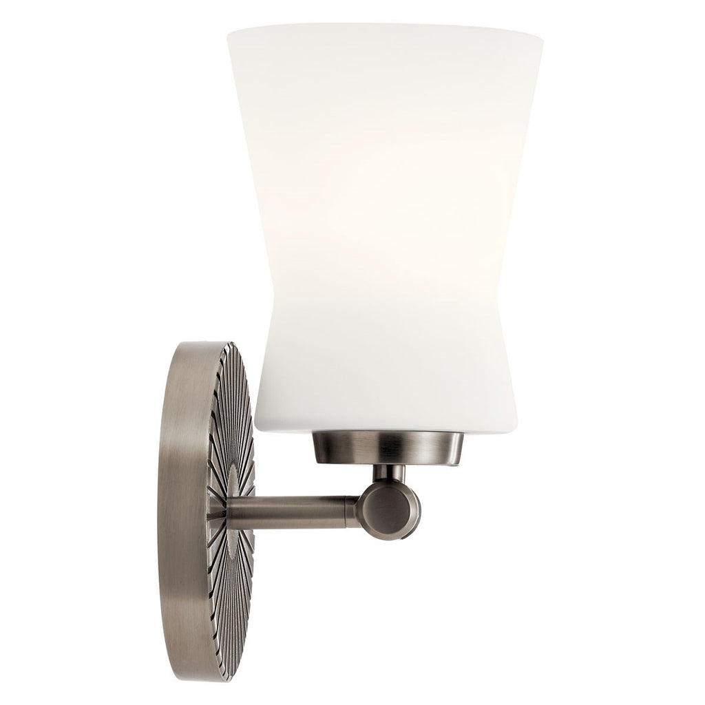 KICHLER 55115CLP Brianne 9.5" 1 Light Wall Sconce with Satin Etched Cased Opal Glass Classic Pewter
