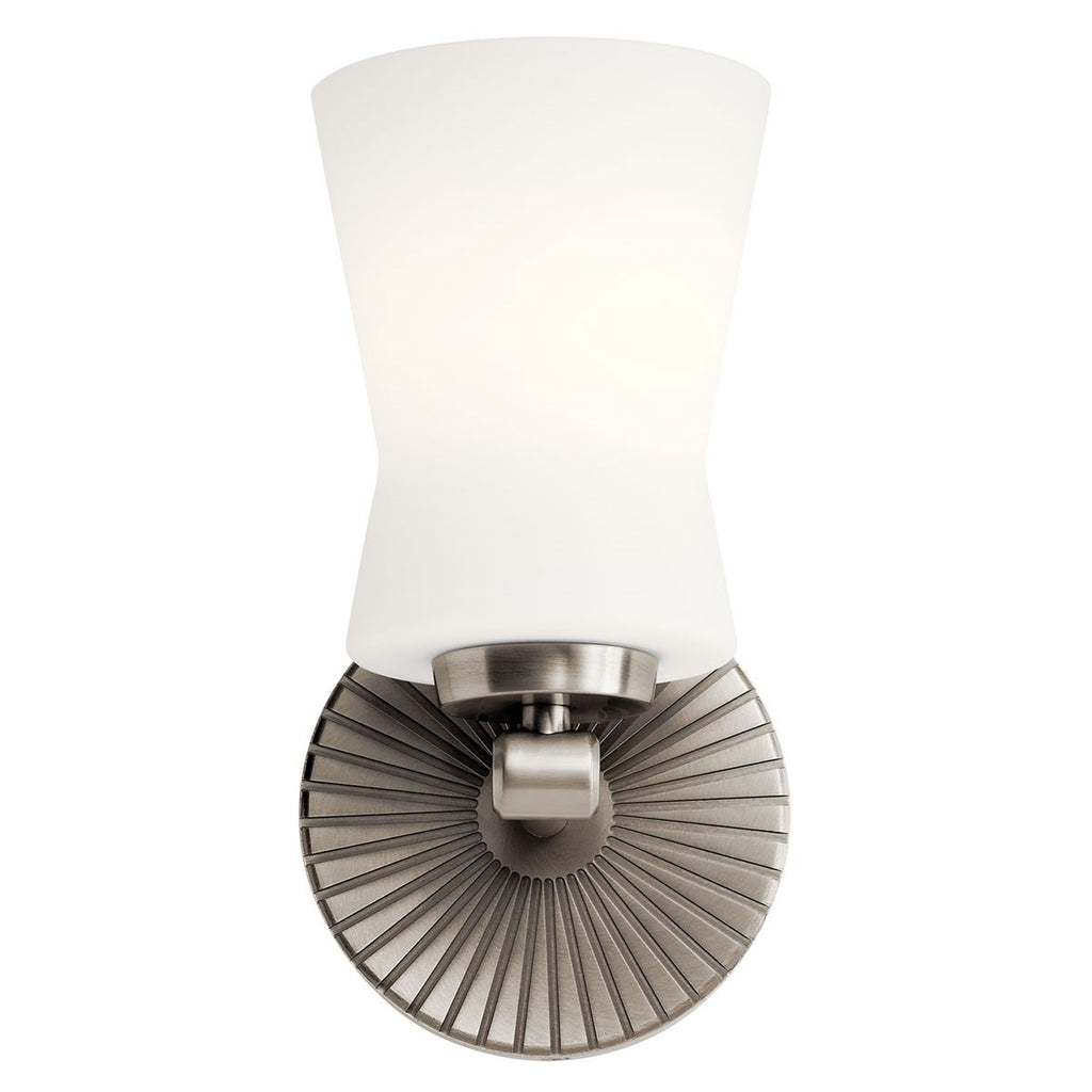 KICHLER 55115CLP Brianne 9.5" 1 Light Wall Sconce with Satin Etched Cased Opal Glass Classic Pewter