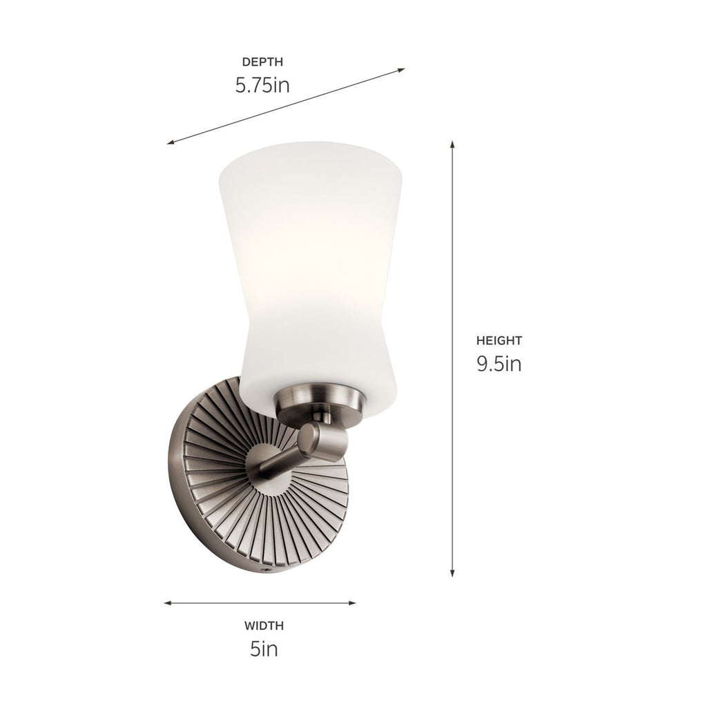 KICHLER 55115CLP Brianne 9.5" 1 Light Wall Sconce with Satin Etched Cased Opal Glass Classic Pewter