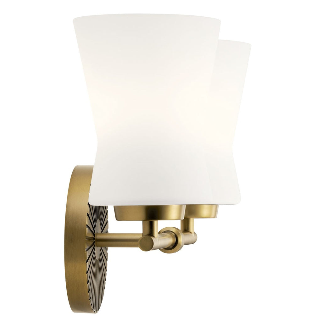 KICHLER 55116BNB Brianne 14.5" 2 Light Vanity Light with Satin Etched Cased Opal Glass Brushed Natural Brass