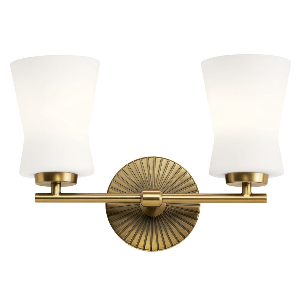 KICHLER 55116BNB Brianne 14.5" 2 Light Vanity Light with Satin Etched Cased Opal Glass Brushed Natural Brass