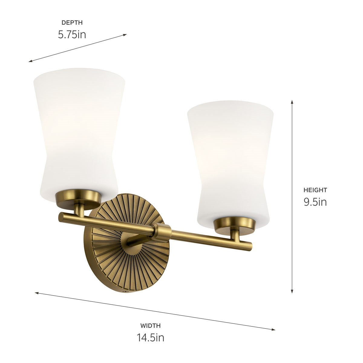 KICHLER 55116BNB Brianne 14.5" 2 Light Vanity Light with Satin Etched Cased Opal Glass Brushed Natural Brass