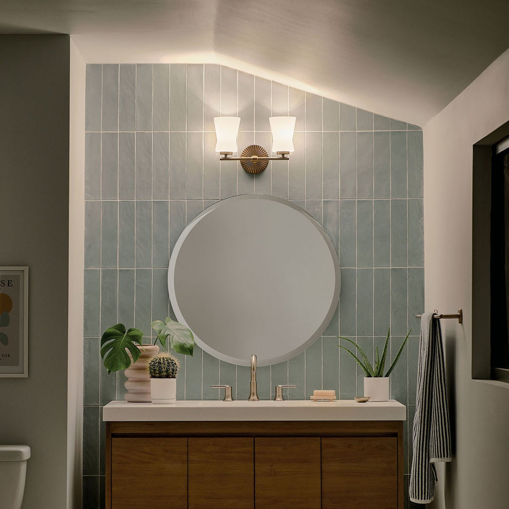 KICHLER 55116BNB Brianne 14.5" 2 Light Vanity Light with Satin Etched Cased Opal Glass Brushed Natural Brass