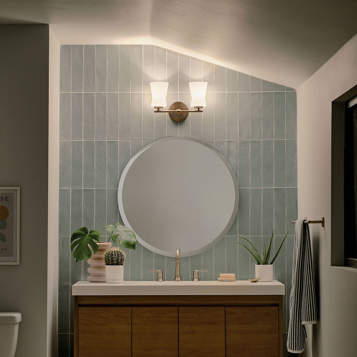 KICHLER 55116BNB Brianne 14.5" 2 Light Vanity Light with Satin Etched Cased Opal Glass Brushed Natural Brass