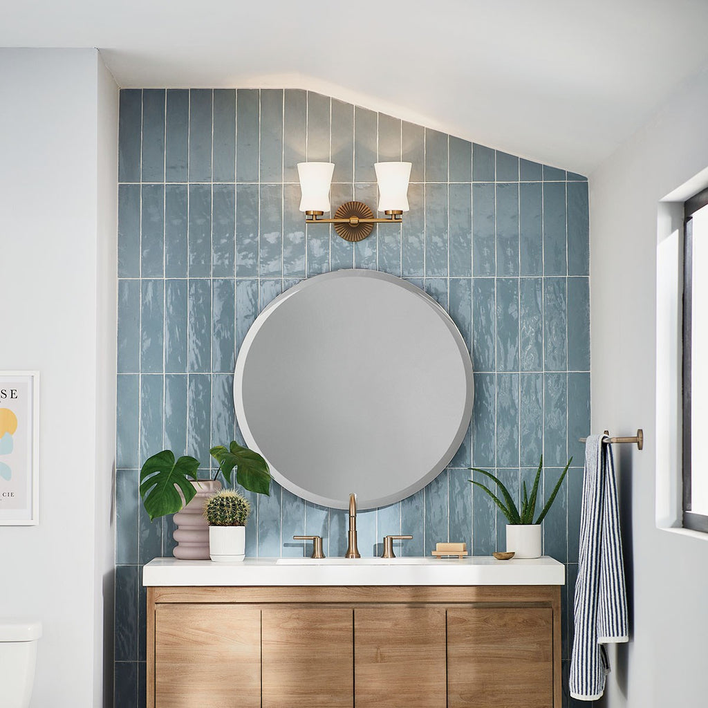 KICHLER 55116BNB Brianne 14.5" 2 Light Vanity Light with Satin Etched Cased Opal Glass Brushed Natural Brass