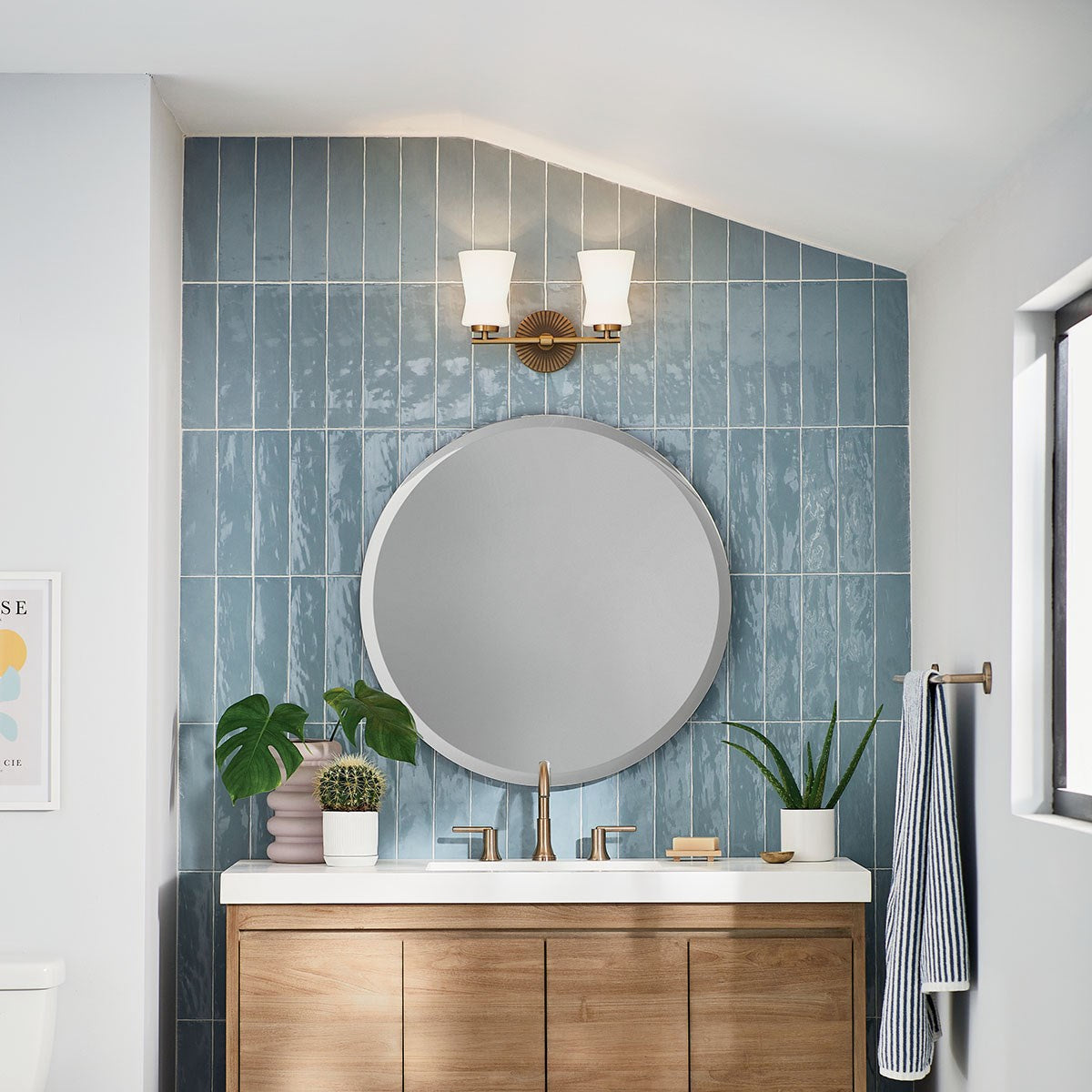 KICHLER 55116BNB Brianne 14.5" 2 Light Vanity Light with Satin Etched Cased Opal Glass Brushed Natural Brass