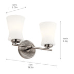 KICHLER 55116CLP Brianne 14.5" 2 Light Vanity Light with Satin Etched Cased Opal Glass Classic Pewter