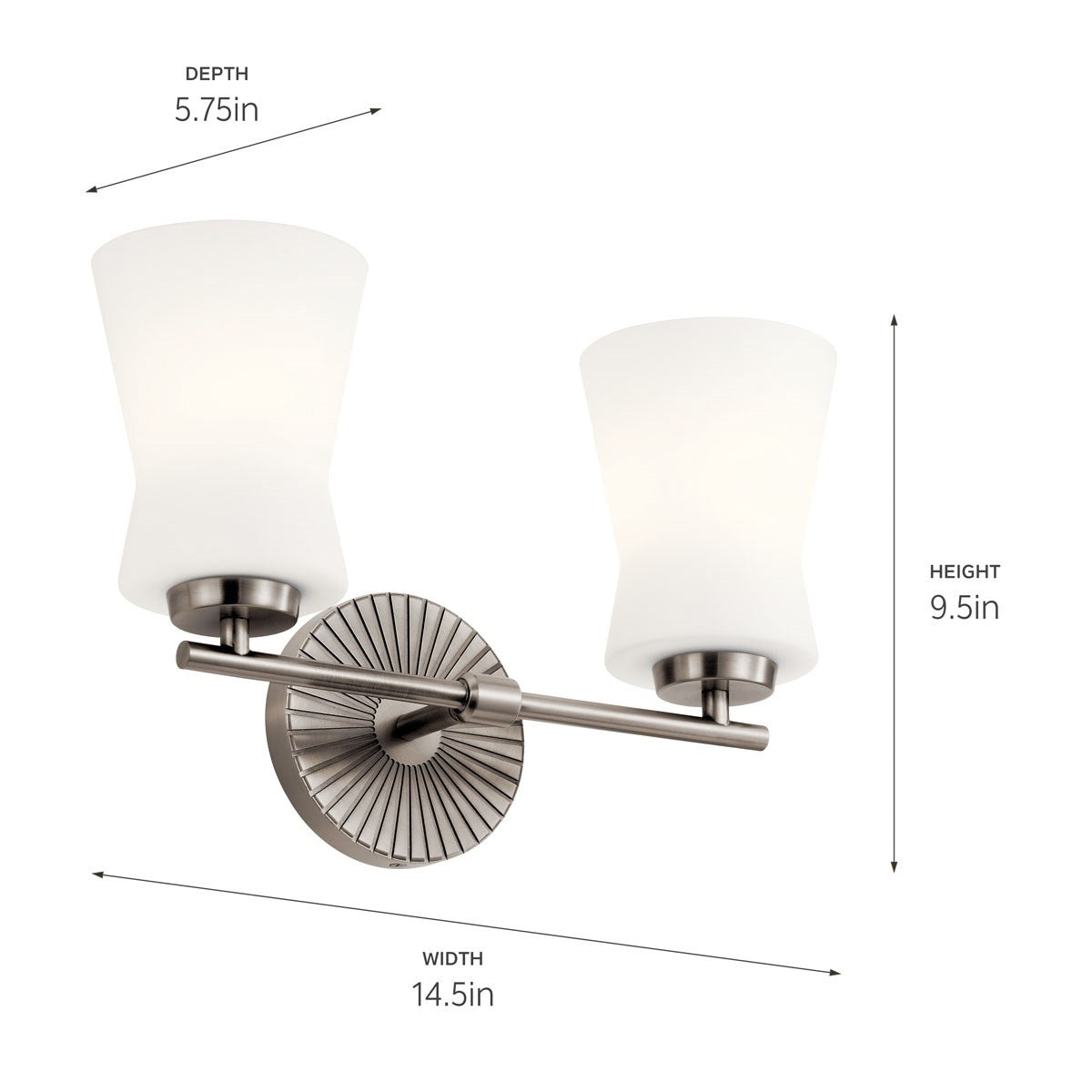 KICHLER 55116CLP Brianne 14.5" 2 Light Vanity Light with Satin Etched Cased Opal Glass Classic Pewter