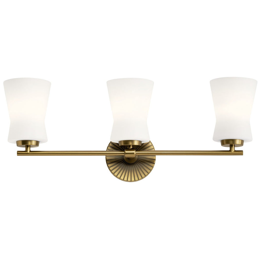 KICHLER 55117BNB Brianne 24.5" 3 Light Vanity Light with Satin Etched Cased Opal Glass Brushed Natural Brass