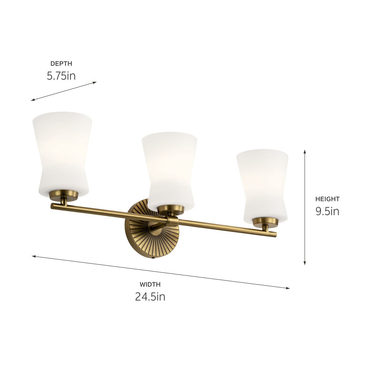 KICHLER 55117BNB Brianne 24.5" 3 Light Vanity Light with Satin Etched Cased Opal Glass Brushed Natural Brass