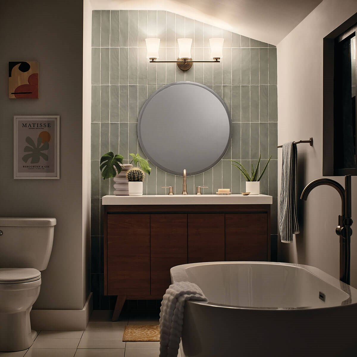 KICHLER 55117BNB Brianne 24.5" 3 Light Vanity Light with Satin Etched Cased Opal Glass Brushed Natural Brass