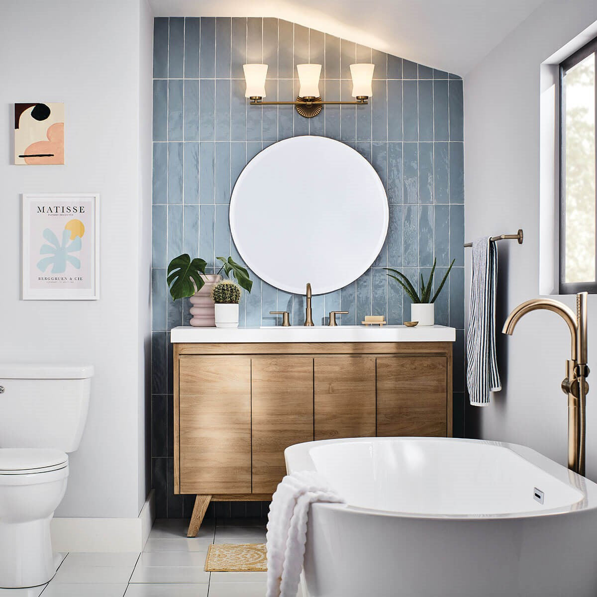 KICHLER 55117BNB Brianne 24.5" 3 Light Vanity Light with Satin Etched Cased Opal Glass Brushed Natural Brass