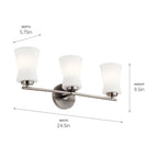 KICHLER 55117CLP Brianne 24.5" 3 Light Vanity Light with Satin Etched Cased Opal Glass Classic Pewter
