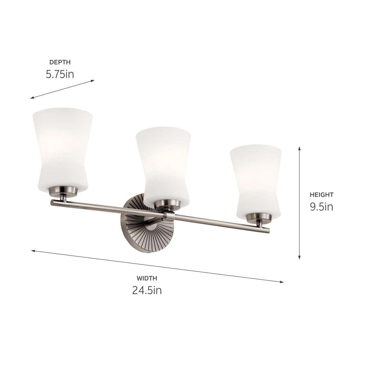 KICHLER 55117CLP Brianne 24.5" 3 Light Vanity Light with Satin Etched Cased Opal Glass Classic Pewter