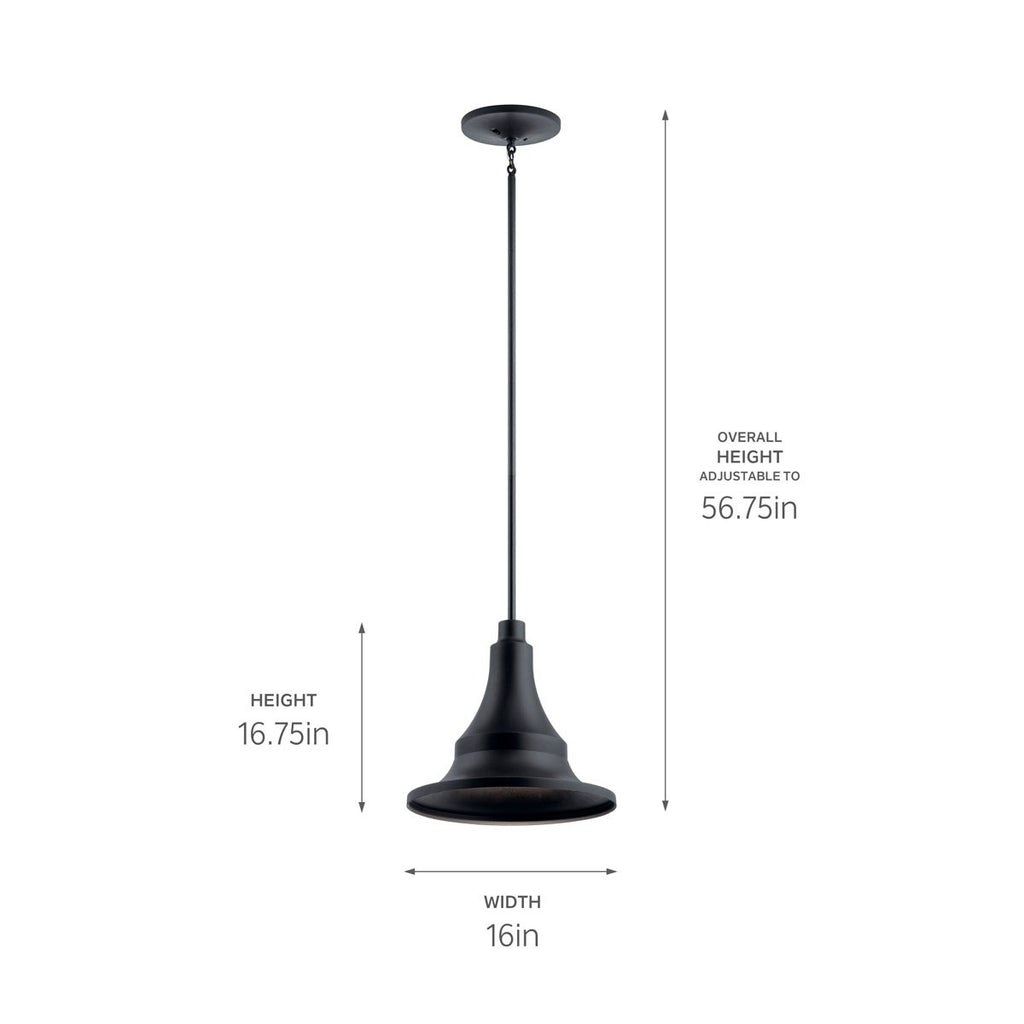KICHLER 59058BKT Hampshire 16.75 Inch 1 Light Large Outdoor Pendant/Semi Flush In Textured Black